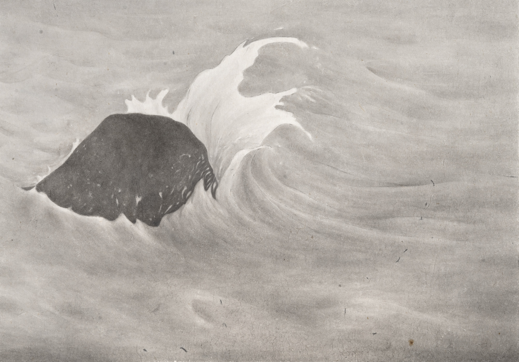 구원을 요청하는 하얀 손, 2019, 장지에 먹과 연필, 45.5×65cm.