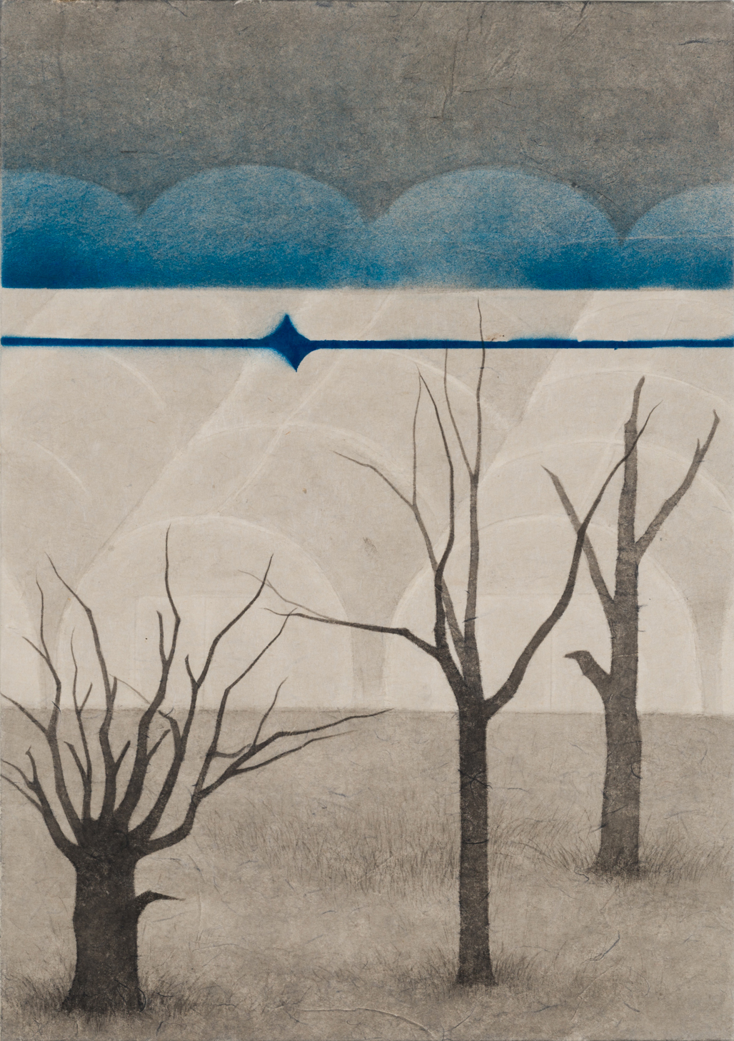 벌어지는 틈, 2020, 장지에 먹과 스프레이, 42×29.7cm.