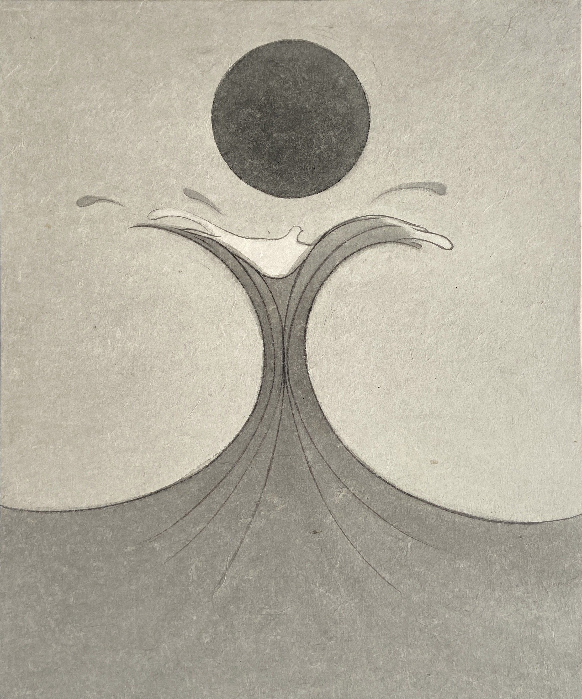 솟아오른 구, 2020, 장지에 먹, 45.5×38cm.