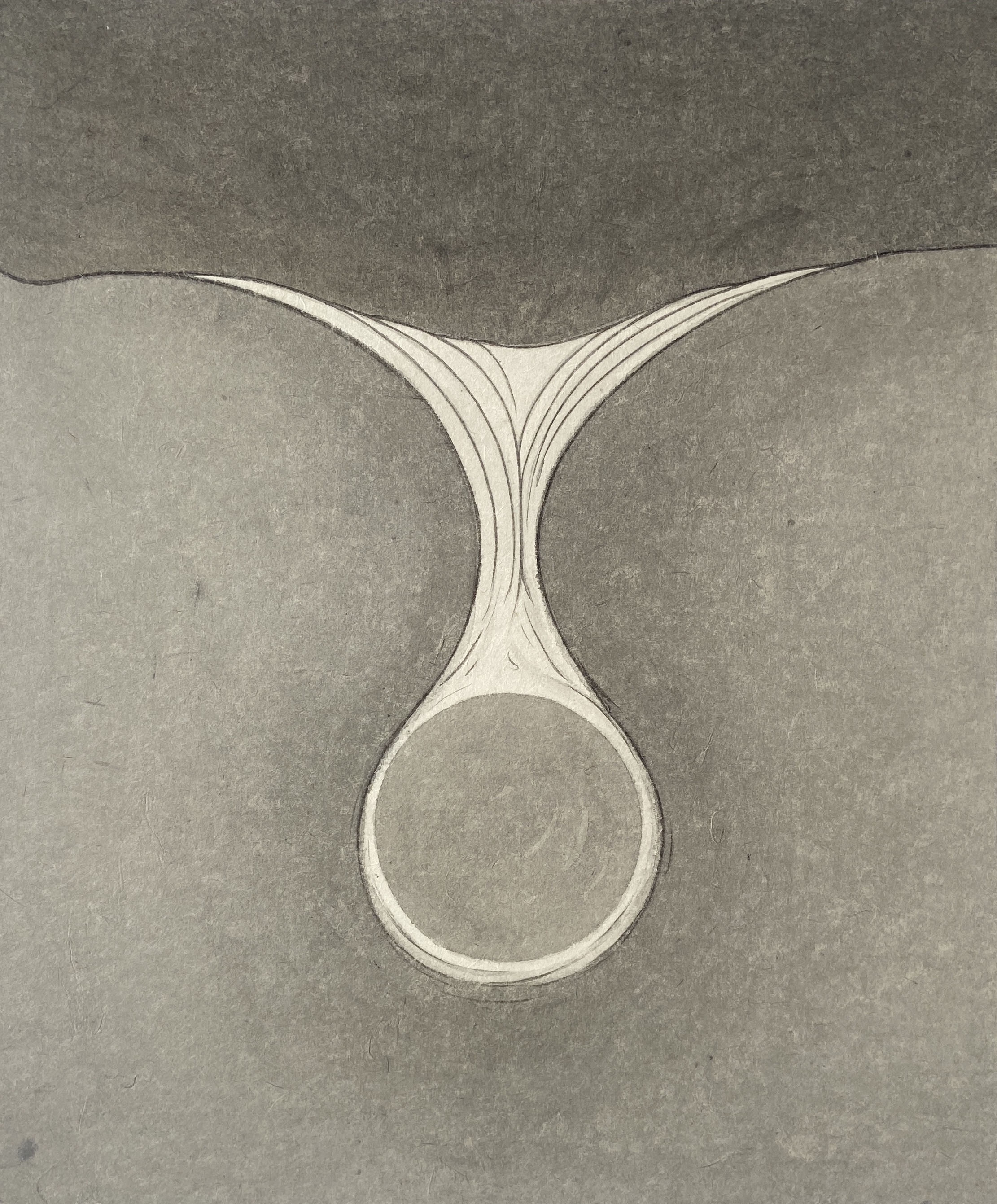 잠겨버린 구, 2020, 장지에 먹, 45.5×38cm.