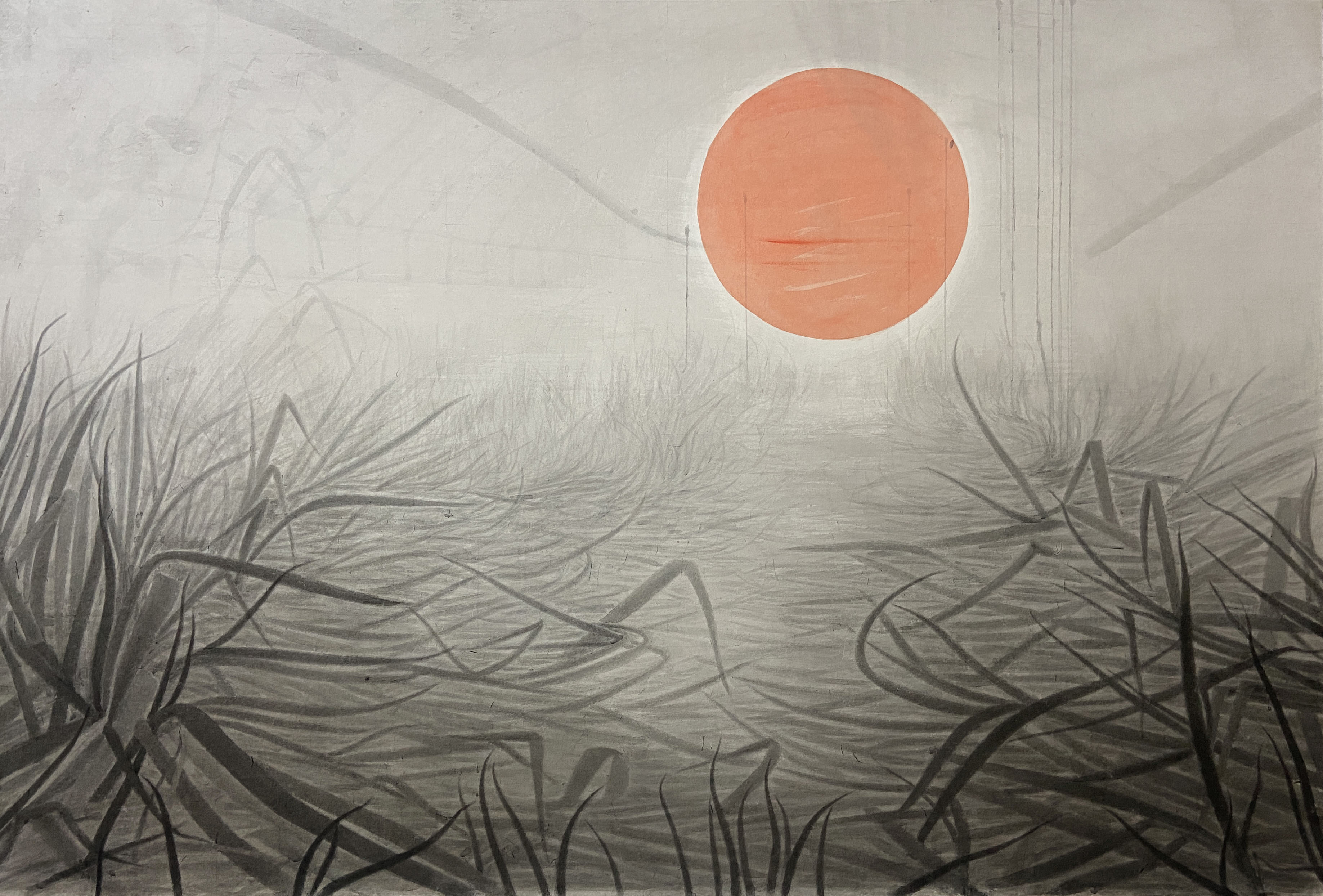 희미한 구, 2020, 장지에 먹과 채색, 125×190cm.