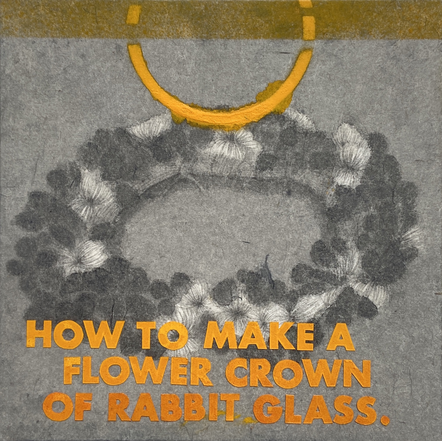 토끼풀화관을 만드는 방법, 2021, 장지에 먹과 스프레이와 콜라주, 20×20cm.