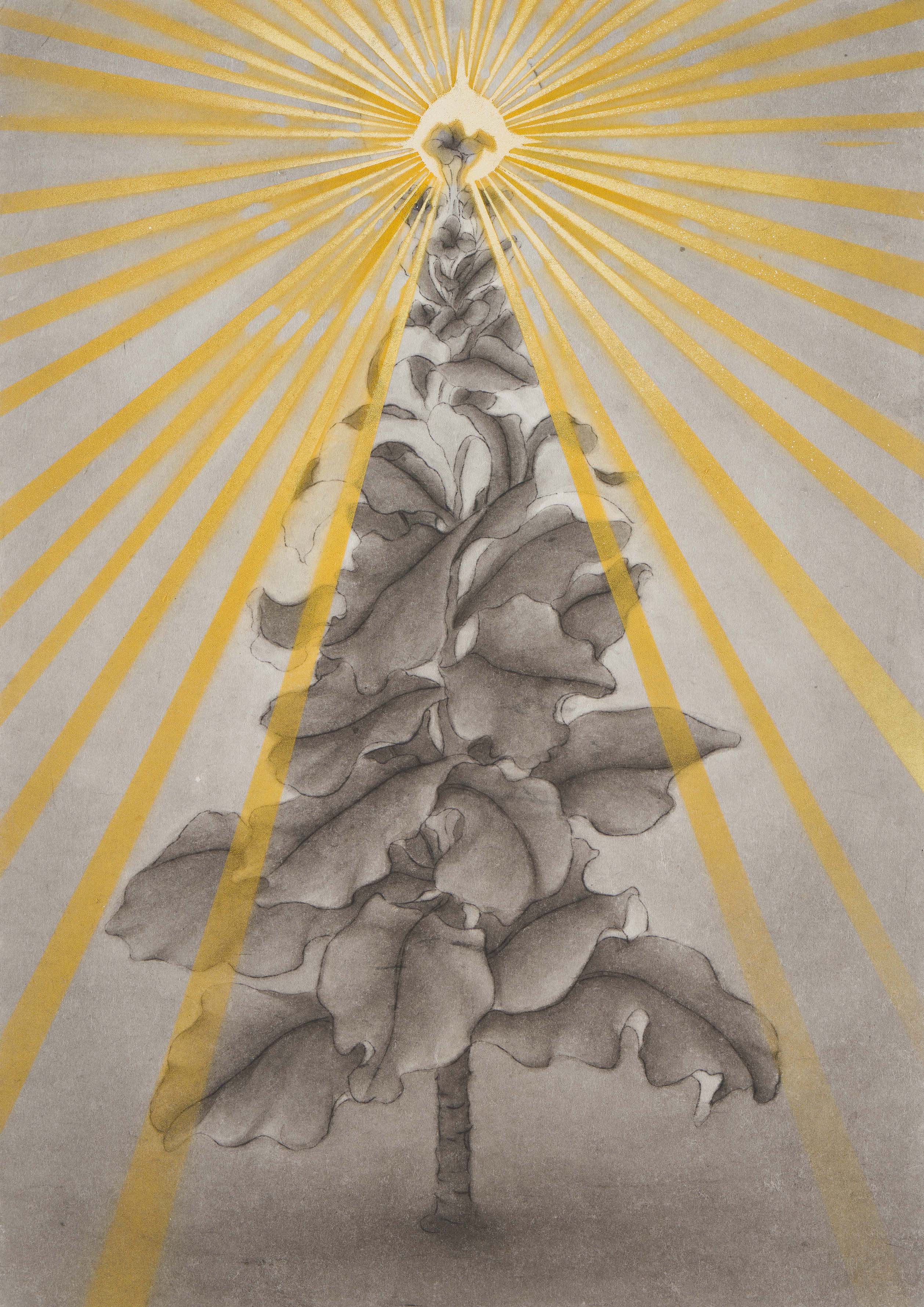 상추트리, 2022, 장지에 먹과 스프레이, 42×29.7cm.