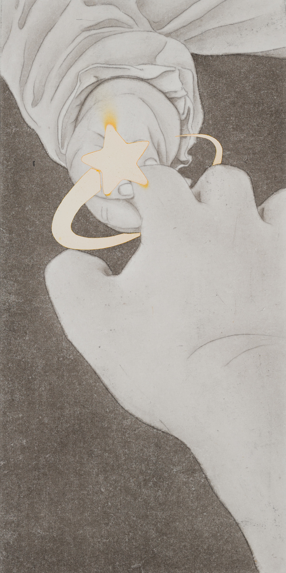 천지창조, 2025, 장지에 먹과 스프레이, 40×20cm.